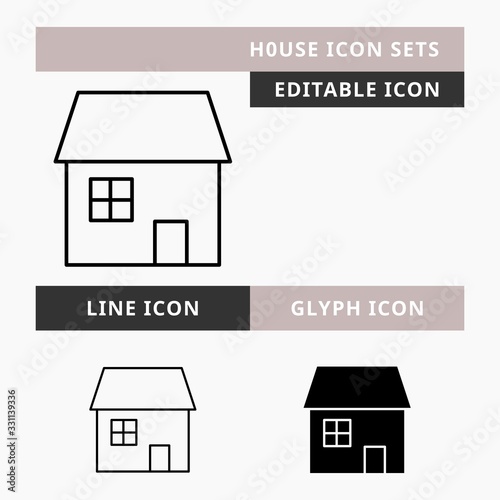 House icons set vector design, modern editable line and  glyph icon, black color and isolated for icon presentation, website and banner
