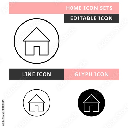 Home icons set vector design, modern editable line and  glyph icon, black color and isolated for icon presentation, website and banner