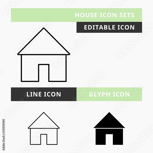House icons set vector design, modern editable line and  glyph icon, black color and isolated for icon presentation, website and banner