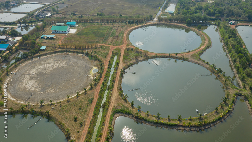 Aerial view from flying drone of Fish pond, fish farm Aerial view from flying drone of Fish pond, fish farm
