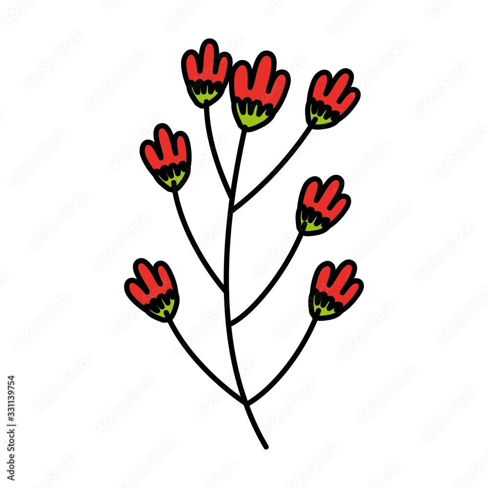 cute flowers red with branch isolated icon vector illustration design