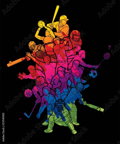 Sports Mix Sport players action  cartoon graphic vector