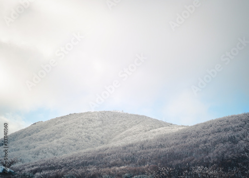 Beautiful alpine view snow capped mountains
