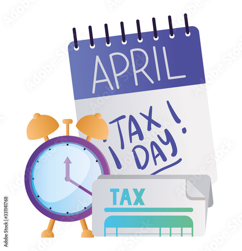 tax day calendar document and clock vector design