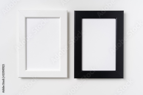 top view of two black and white wood photo frame