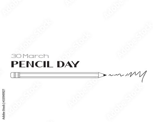 National Pencil Day holiday concept. Black pencil outline and date March 30 on a white background.