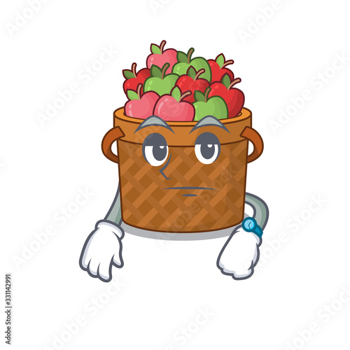 Apple basket on waiting gesture mascot design style