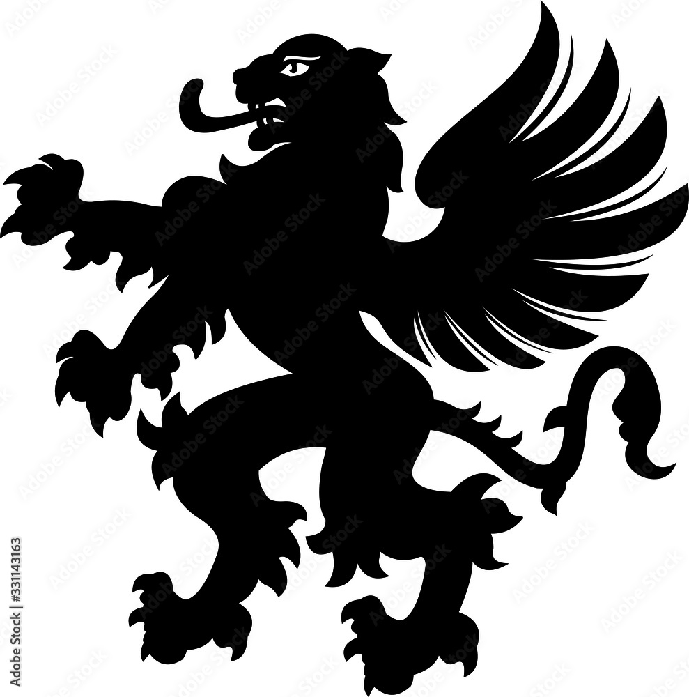 Winged lion tattoo. Black / white silhouette Winged lion tattoo. Black / white silhouette