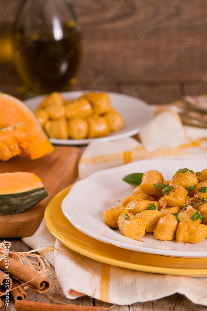 Pumpkin gnocchi with grated amaretti cookies. Pumpkin gnocchi with grated amaretti cookies.
