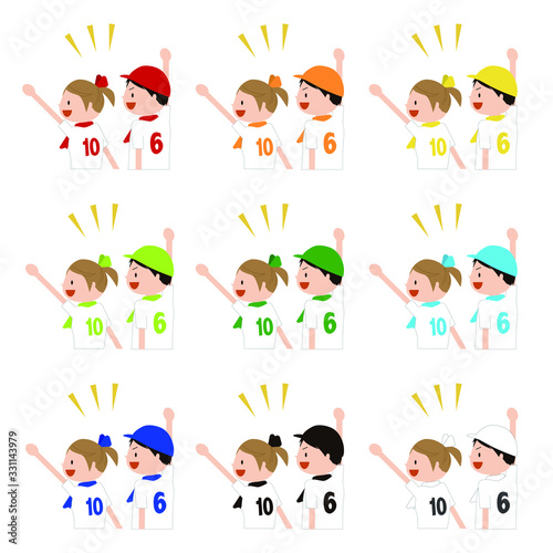 baseball game watching, colors, set