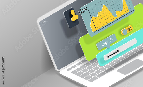  Laptop on the table with a user interface to log in to the website admin panel