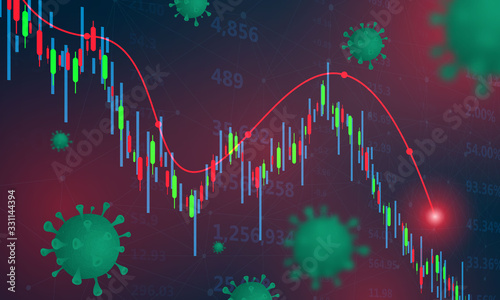 stock market crash caused by the Coronavirus, economic graph with diagrams, business and financial concepts and reports, abstract blue technology communication concept vector background