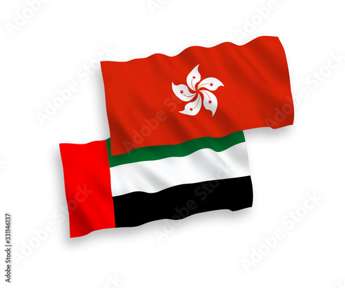 Flags of United Arab Emirates and Hong Kong on a white background
