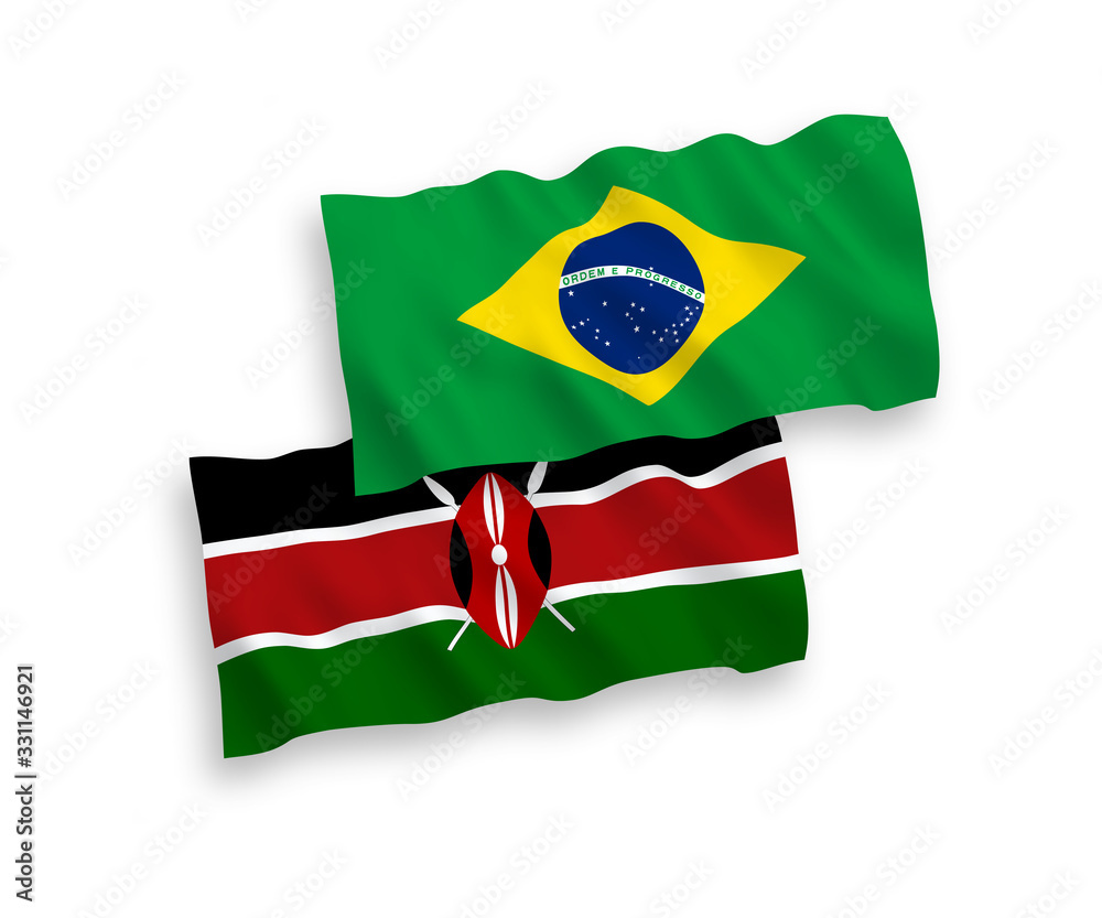 Fototapeta premium Flags of Brazil and Kenya on a white background