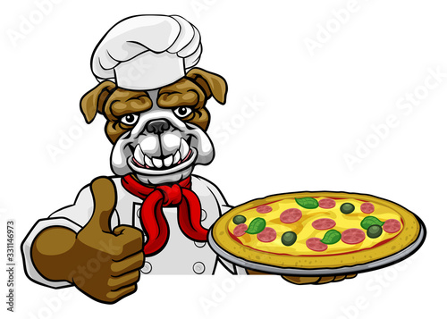 A bulldog chef mascot carto...