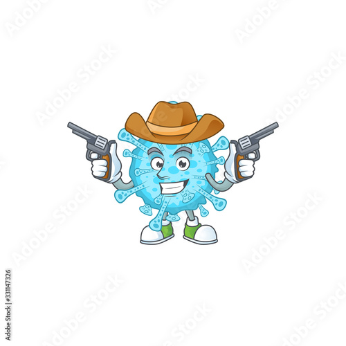 Cool cowboy cartoon design of fever coronavirus holding guns