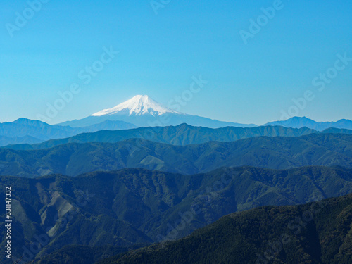 Mt.Fuji covered with snow and range of mountains