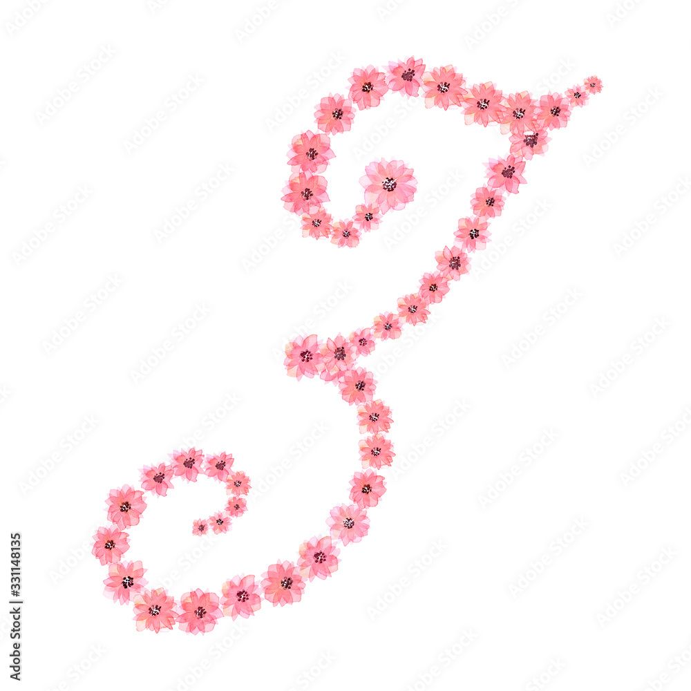 Watercolor drawing Pink flower alphabet Watercolor drawing Pink flower alphabet