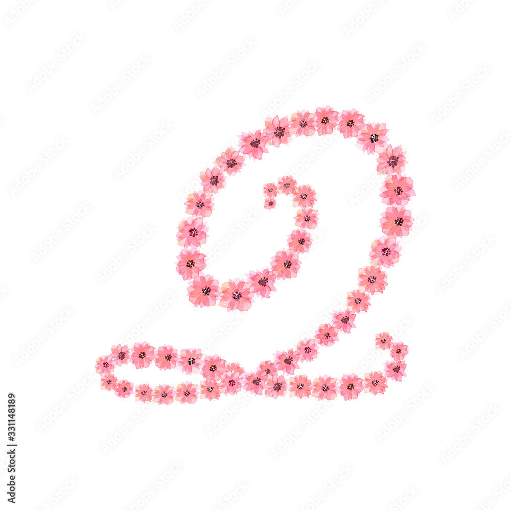 Watercolor drawing Pink flower alphabet