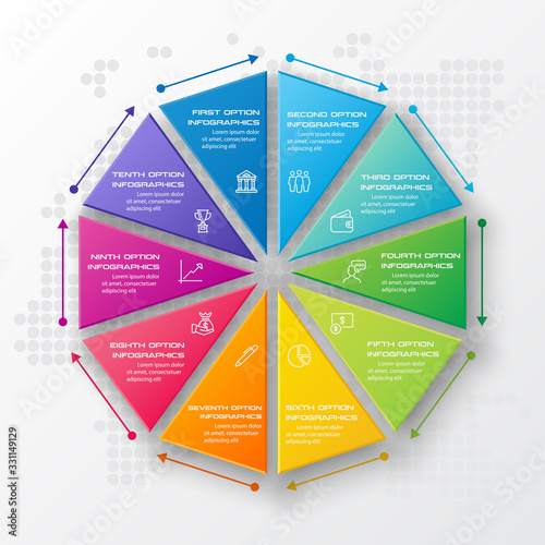 Decagon for infographics,Diagram with 10 options,Vector template for presentation. photo