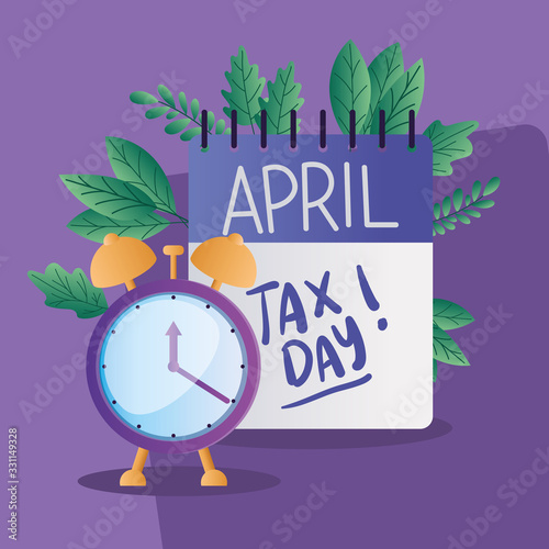 tax day calendar and clock vector design