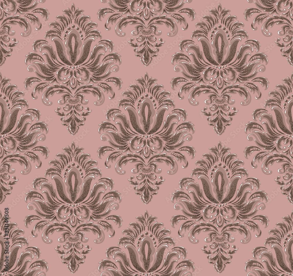 Fototapeta premium Damask seamless emboss pattern background. Vector classical luxury old damask ornament, royal victorian seamless texture for wallpapers, textile, wrapping. Vintage exquisite floral baroque template.