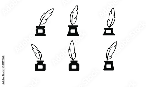 collection line inkwell feather logo icon design