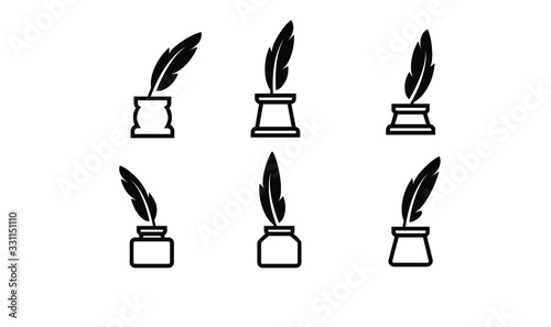 collection line inkwell feather logo icon design