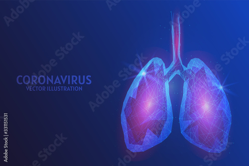 Inflamed human lungs. Infection of COVID-19 Chinese Coronavirus Viral Infection. Concept of pandemic and epidemic of atypical pneumonia. Low poly wireframe vector illustration.
