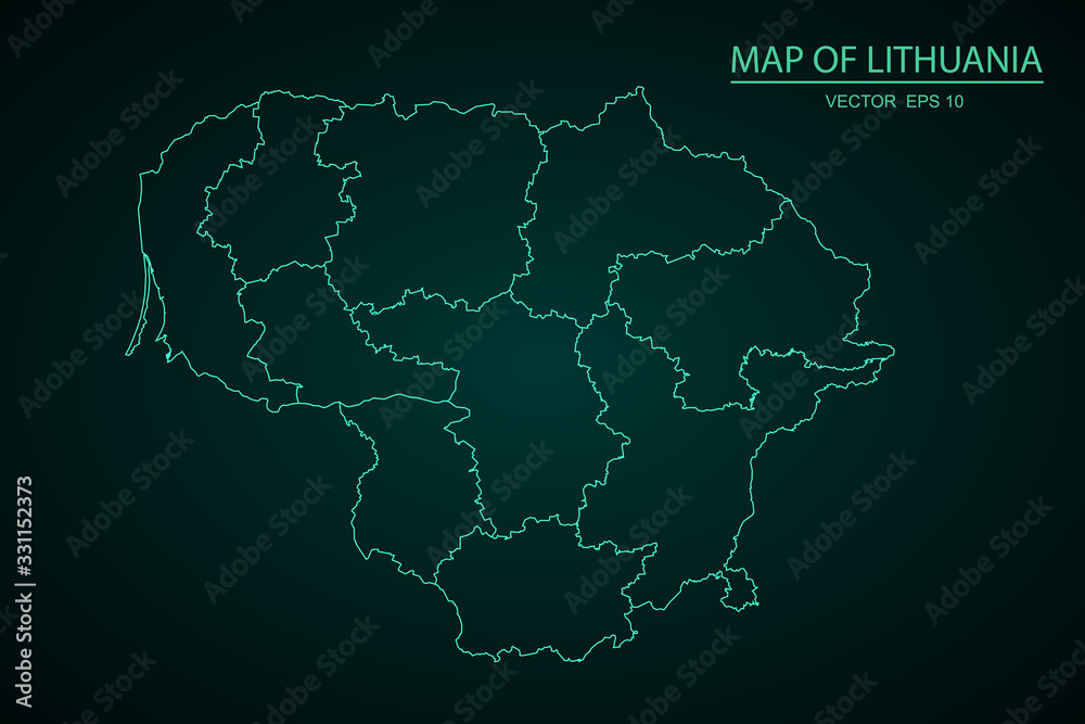 Map of Lithuania - Blue Geometric Rumpled Triangular , Polygonal Design For Your, High Detailed Blue Map of Lithuania isolated on white background. Vector illustration eps 10. - Vector