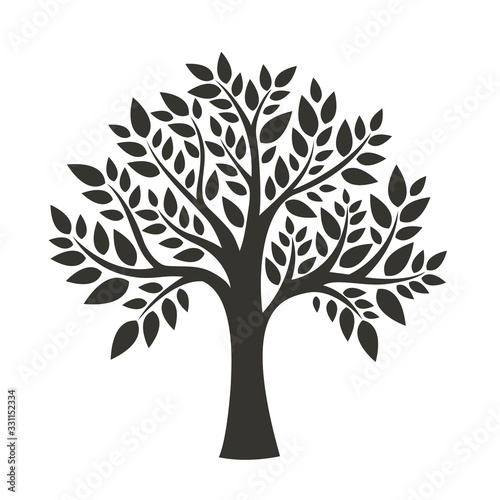 Black tree isolated on white background. Silhouetts
