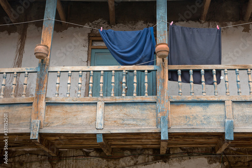 Cusco Peru. balustrade with washingline and clothing photo