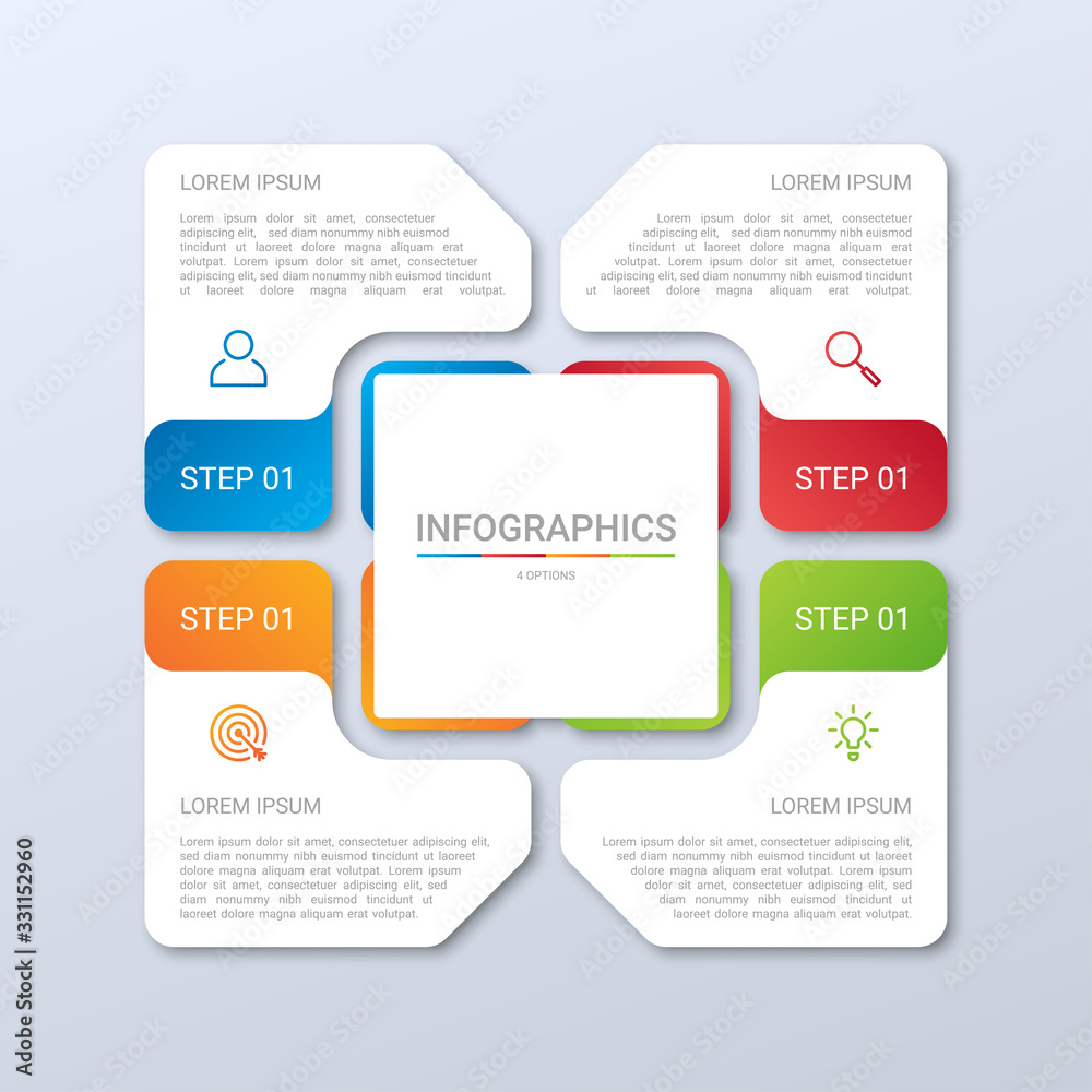 Colorful timeline infographic template with 4 steps on gray background, vector illustration Colorful timeline infographic template with 4 steps on gray background, vector illustration