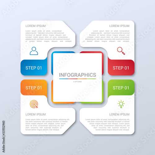 Colorful timeline infographic template with 4 steps on gray background, vector illustration