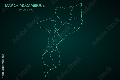 High Detailed Blue Map of Mozambique isolated on white background  Mozambique map - polygonal design Vector illustration eps 10. - Vector