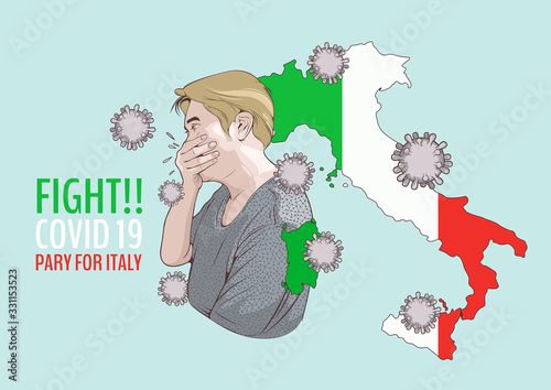 corona virus, vector illustration of A man coughing and map of italy