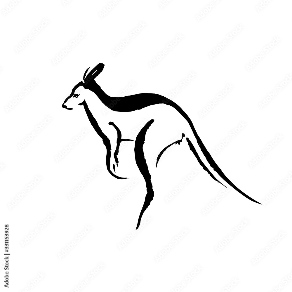 Fototapeta premium Silhouette of a kangaroo. Ink drawing