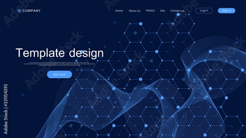 Landing page tech background with abstract circuit board textures. Geometric abstract background with lines circuit board . Website template design. Vector illustration.