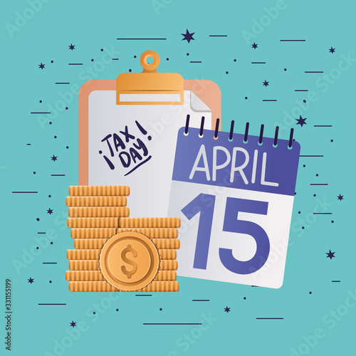 tax day calendar document and coins vector design