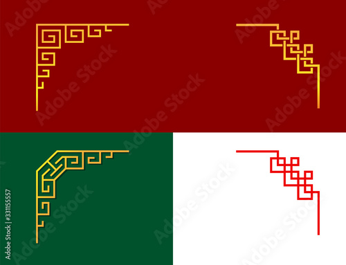 Set of Chinese linear corner for ornament, vector