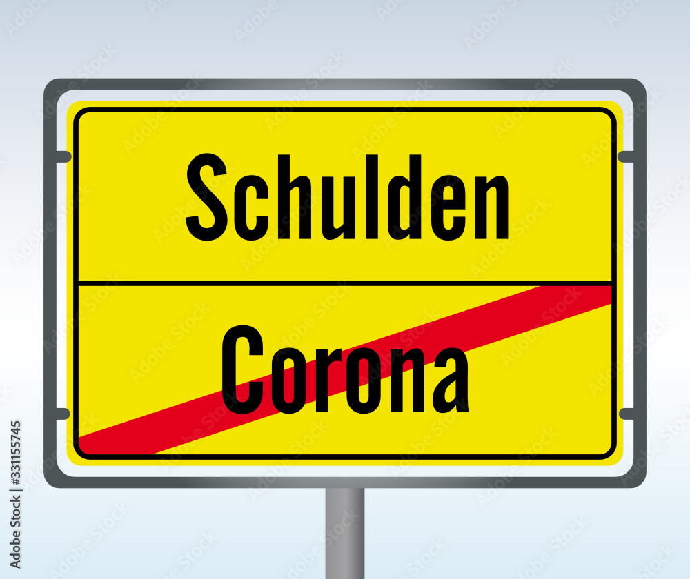 Straßenschild Corona Schulden Schild Ende Anfang Zukunft Vergangenheit durchgestrichen Straßenschild Corona Schulden Schild Ende Anfang Zukunft Vergangenheit durchgestrichen