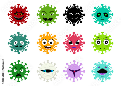 Set of Cancer and virus icon in vector cartoon art