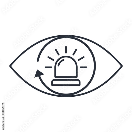 Eye and alarm. To control the situation. Vector linear icon on a white background.