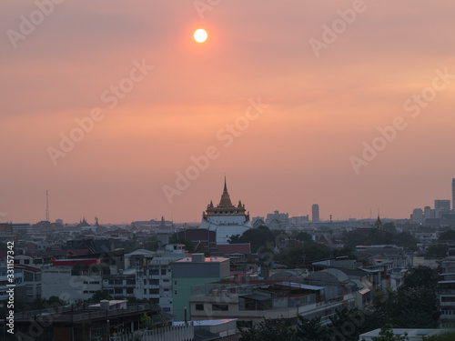 Sunset view at Golden mount wat saket temple, Bangkok, Thailand