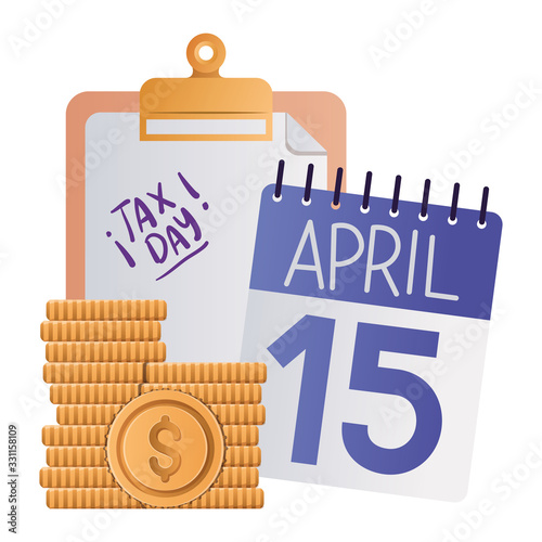 tax day calendar document and coins vector design