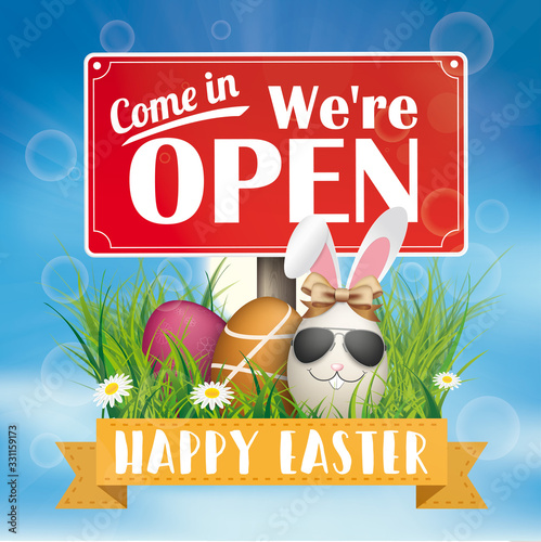 Blue Sky Happy Easter Sunglasses Hare Open Eggs Ribbon Grass