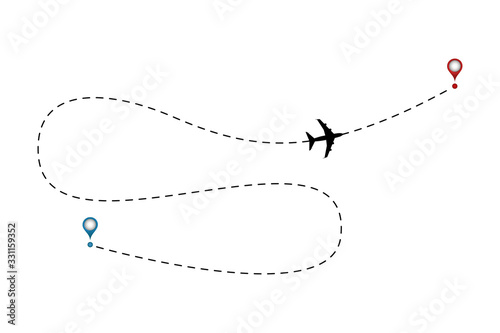 Path route icon template black color editable. Path route symbol Flat vector sign. Airplane dotted route line. Flight tourism route path,