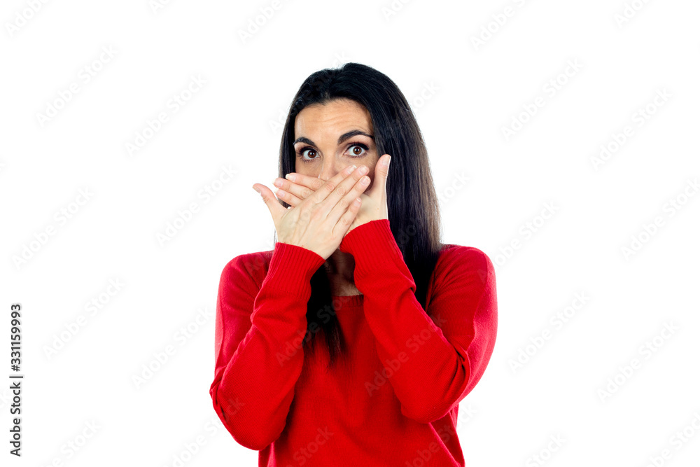 Attractive mature woman wearing red jersey