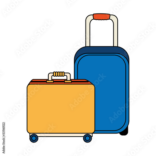 set of wheeled suitcases isolated icons vector illustration design