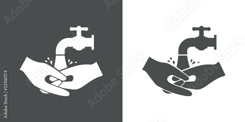 Higiene de manos. Icono plano lavarse las manos en fondo gris y fondo blanco